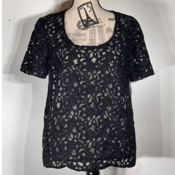 Burberry London Black Sheet Floral Top, Womens Size 8 NWD (Missing Camisole) - Picture 3 of 7
